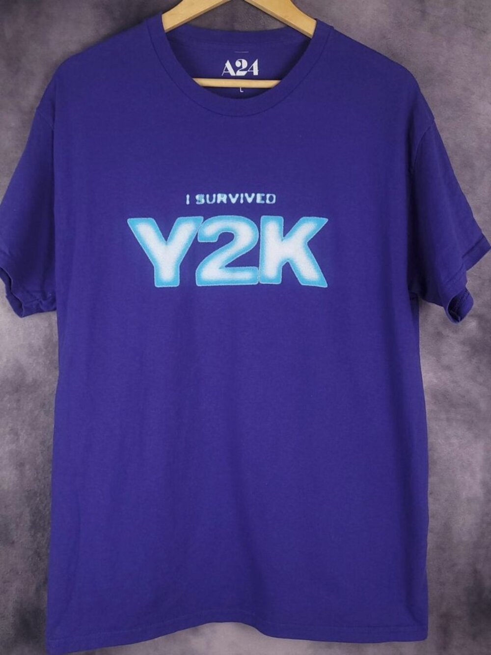 Kyle Mooney A24 I Survived Y2K comedy movie indigo blue promo shirt
